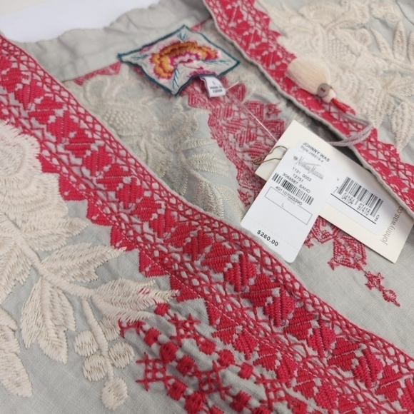 New Johnny Was Camille Draped Embroidered Grey Red Cardigan Sz L - Picture 5 of 16